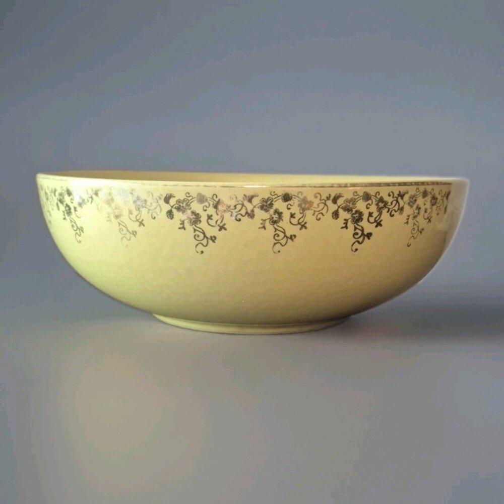 1950'S HALL YELLOW AND GOLD #0799 LARGE SALAD BOWL MINT